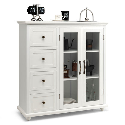 Buffet Sideboard Table Kitchen Storage Cabinet with Drawers and Doors-Blue - White