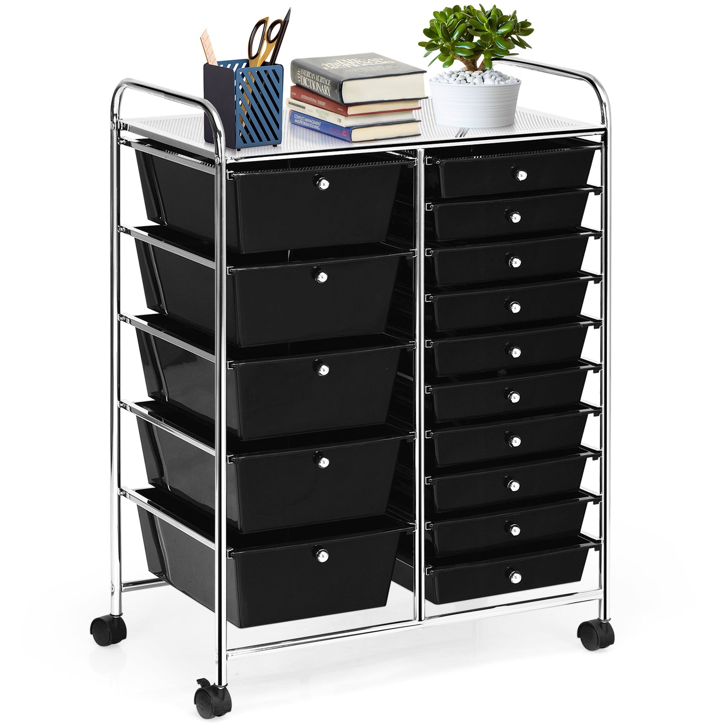 15-Drawer Utility Rolling Cart with Drawers Multi-Use Storage-Icecream Multicolor
