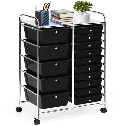 15-Drawer Utility Rolling Cart with Drawers Multi-Use Storage-Icecream Multicolor