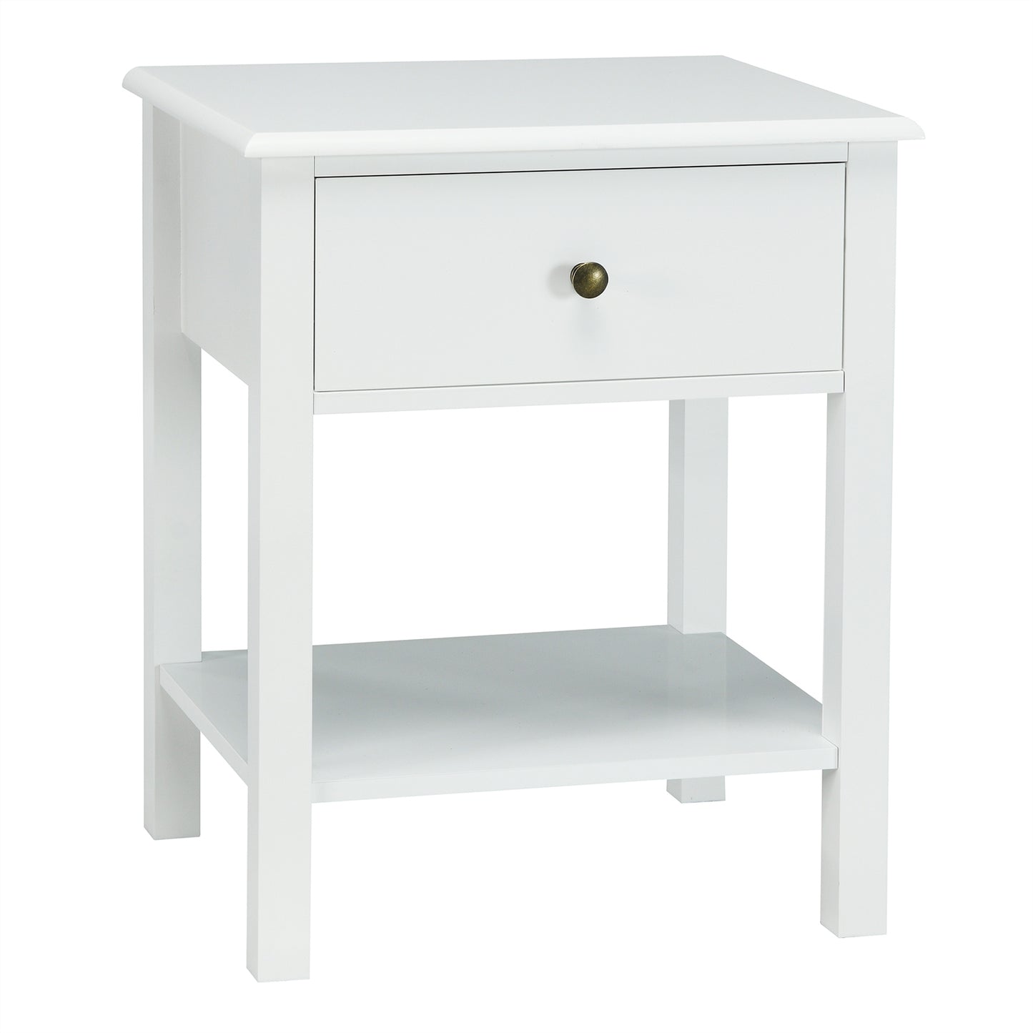 Nightstand End Table with Drawer and Shelf-Brown - White