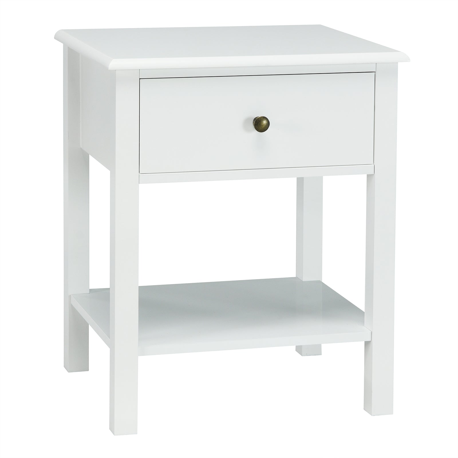 Nightstand End Table with Drawer and Shelf-Brown - White