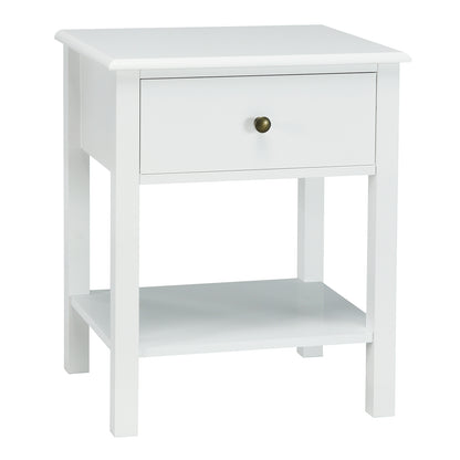 Nightstand End Table with Drawer and Shelf-Brown - White