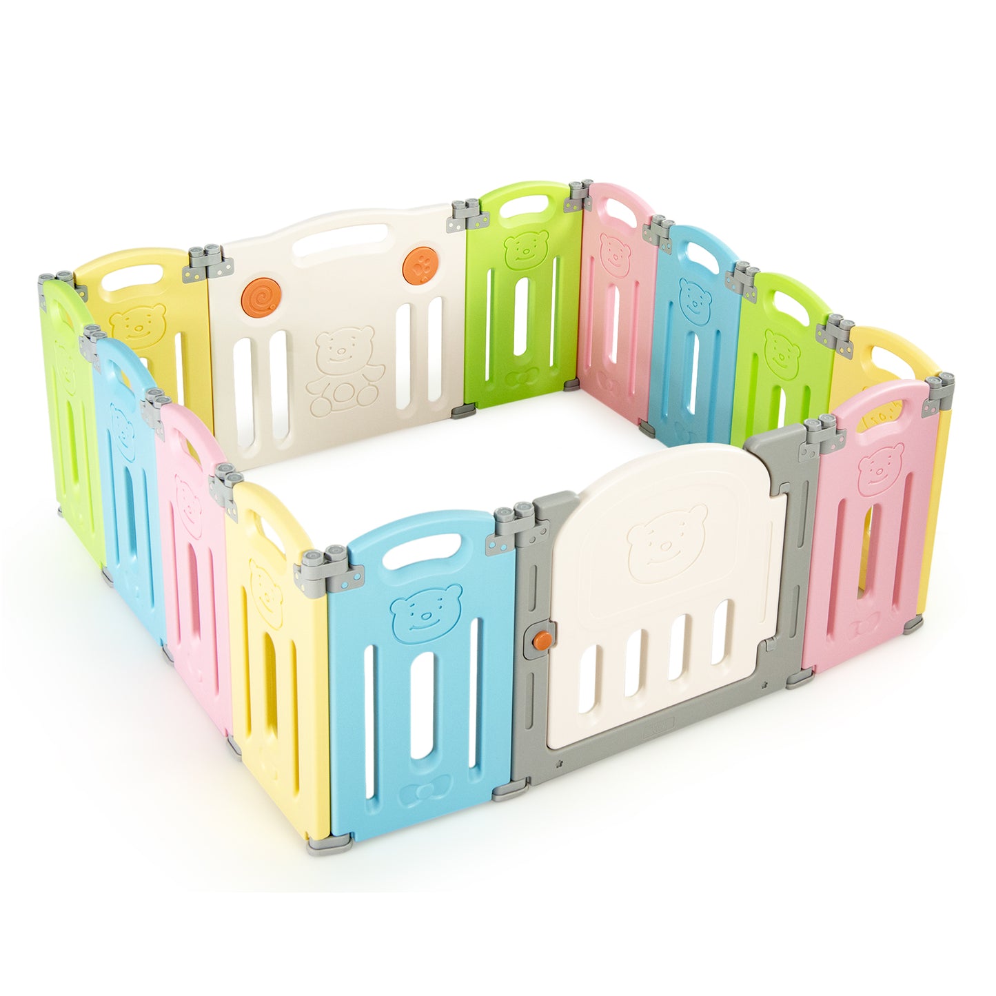 Foldable Baby Playpen 14 Panel Activity Center Safety Play Yard-Beige - Multicolor