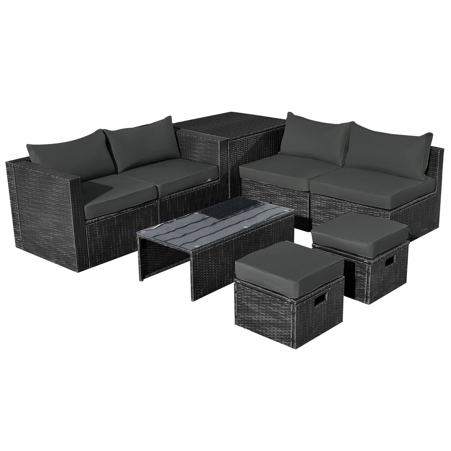 8 Pieces Patio Rattan Storage Table Furniture Set-Navy - Gray
