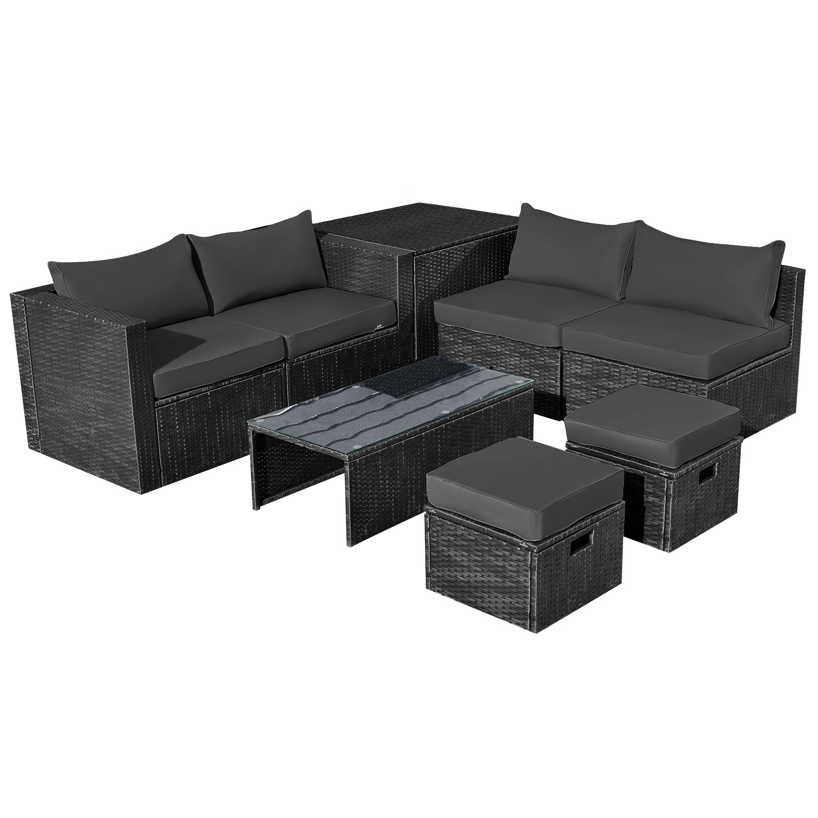 8 Pieces Patio Rattan Storage Table Furniture Set-Navy - Gray