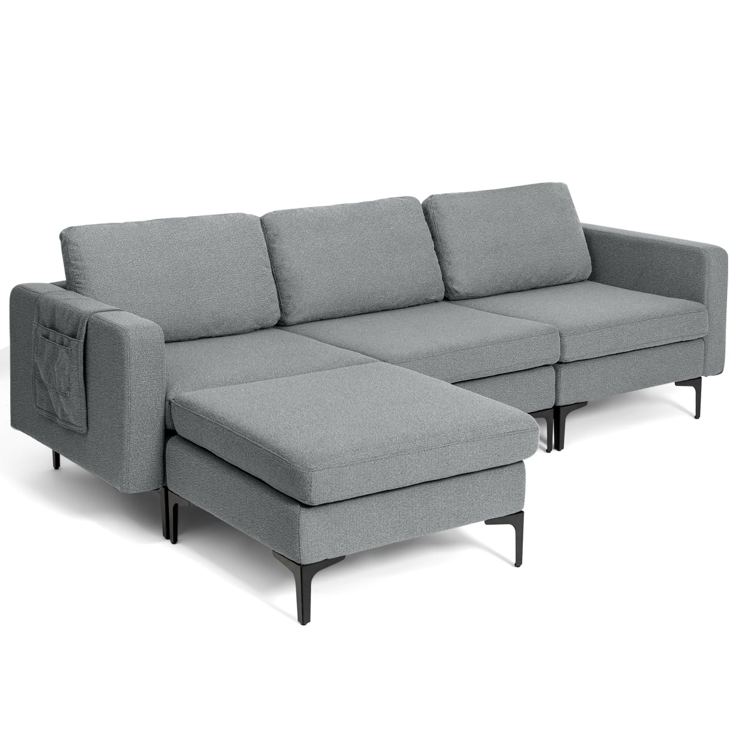 Modular 3-Seat L-shaped Sectional Sofa with Reversible Chaise and 2 USB Ports-Blue - Dark Gray