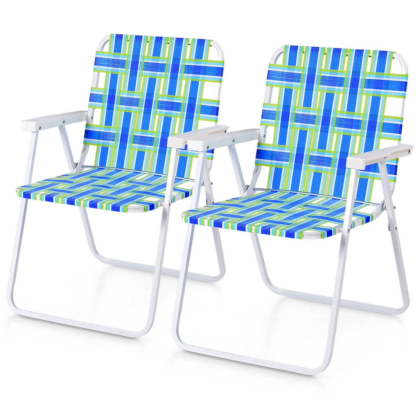 2 Pieces Folding Beach Chair Camping Lawn Webbing Chair-Cofee - Blue
