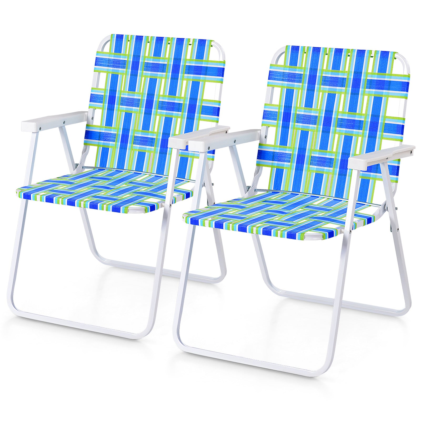 2 Pieces Folding Beach Chair Camping Lawn Webbing Chair-Cofee - Blue