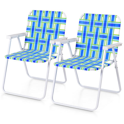 2 Pieces Folding Beach Chair Camping Lawn Webbing Chair-Cofee - Blue