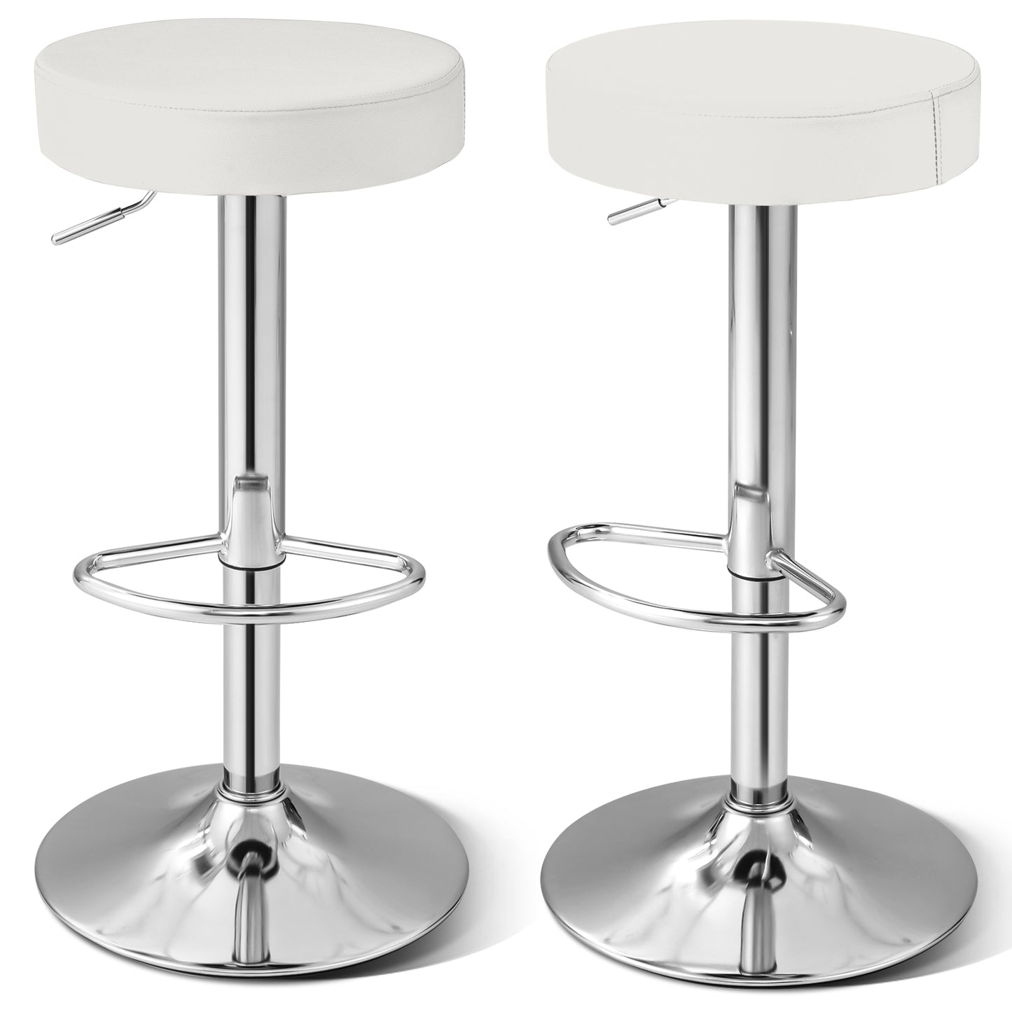 Set of 2 Adjustable Swivel Round Bar Stool Pub Chairs-Red - White