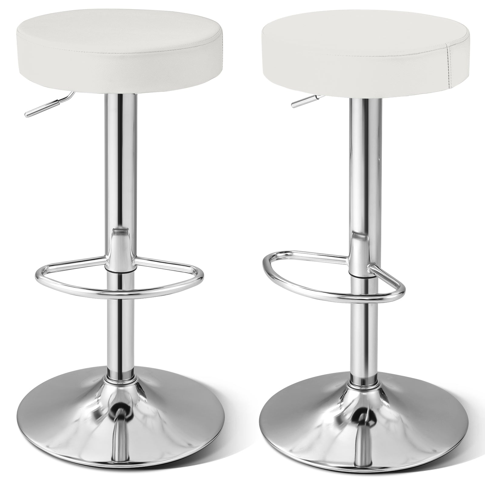 Set of 2 Adjustable Swivel Round Bar Stool Pub Chairs-Red - White