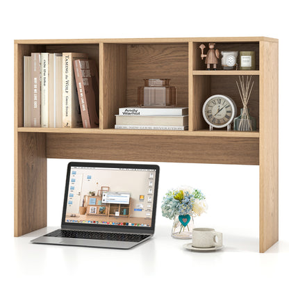Computer Desktop Bookcase with 4 Cubbies and Open Back Compartment-Black - Natural