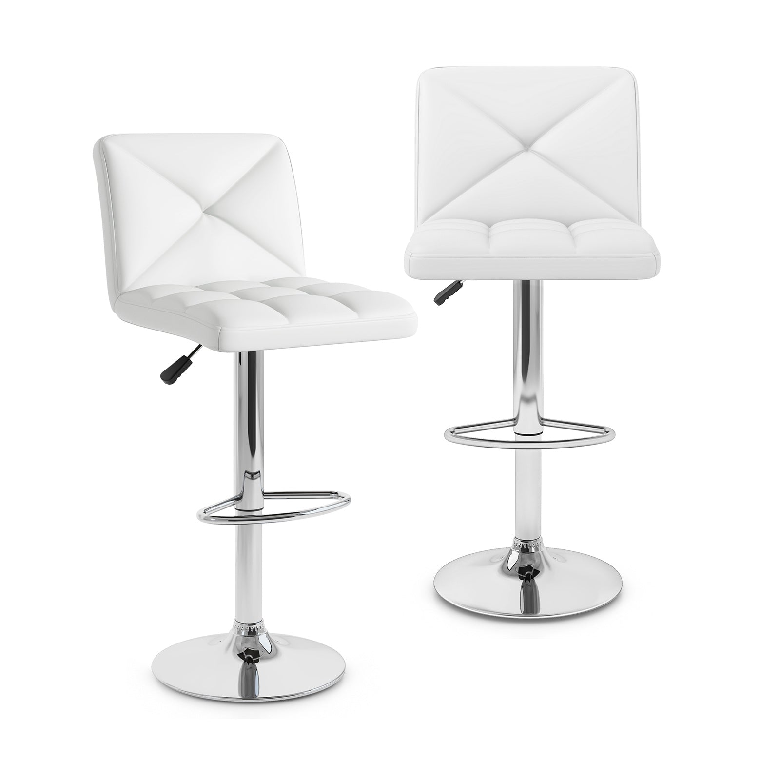PU Leather Upholstered Bar Stools Set of 2 with Back and Adjustable Height-Black - White