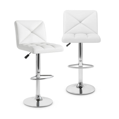 PU Leather Upholstered Bar Stools Set of 2 with Back and Adjustable Height-Black - White