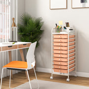 10 Drawer Rolling Storage Cart Organizer with 4 Universal Casters-Cherry