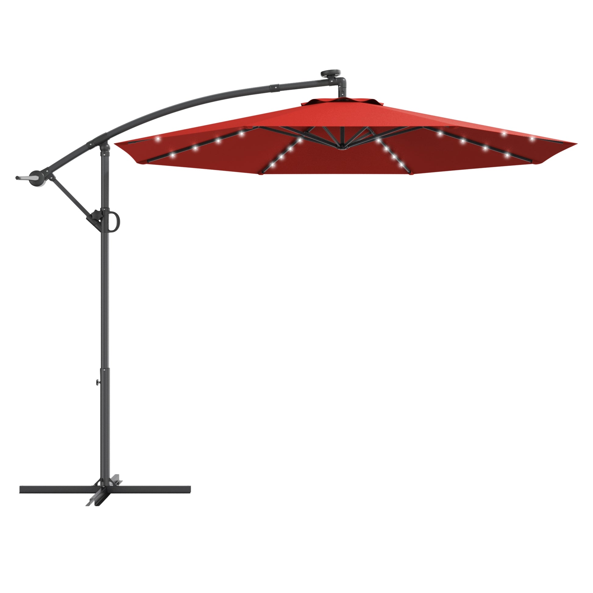 10 ft 360° Rotation Solar Powered LED Patio Offset Umbrella without Weight Base-Orange - Dark Red