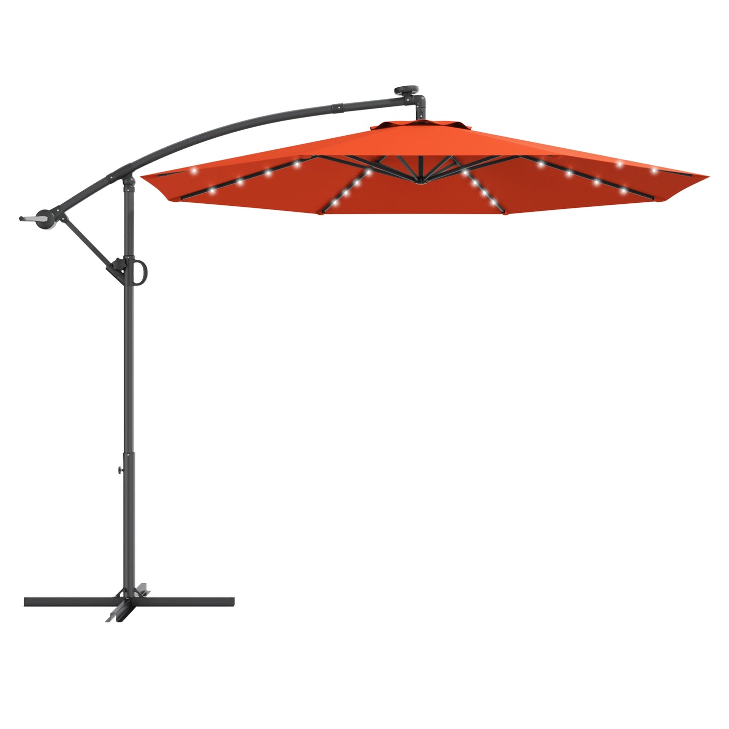10 ft 360° Rotation Solar Powered LED Patio Offset Umbrella without Weight Base-Orange - Orange