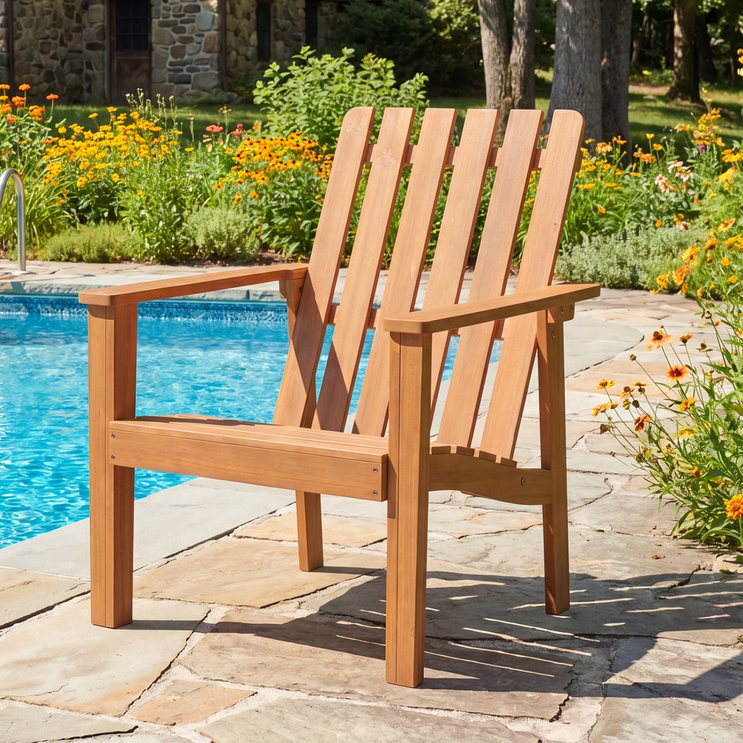 Acacia Wood Patio Dining Chair with Curved Seat & Armrests