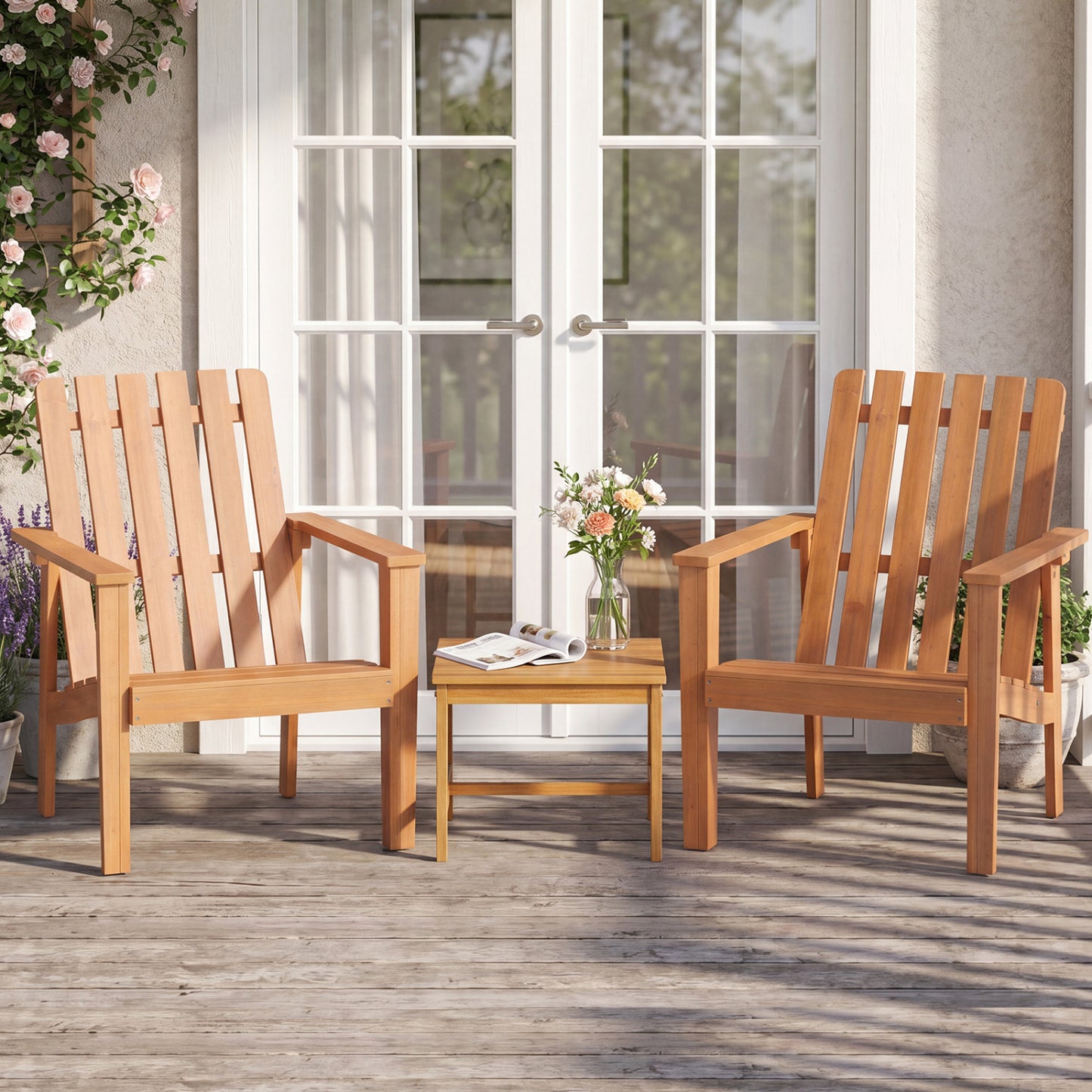 Acacia Wood Patio Dining Chair with Curved Seat & Armrests