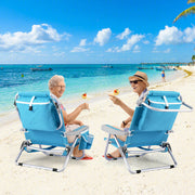 1 Piece Foldable Backpack Beach Chair with Cup Holder and Storage Pockets for Outdoor-Blue