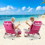1 Piece Foldable Backpack Beach Chair with Cup Holder and Storage Pockets for Outdoor-Pink