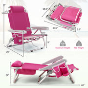 1 Piece Foldable Backpack Beach Chair with Cup Holder and Storage Pockets for Outdoor-Pink