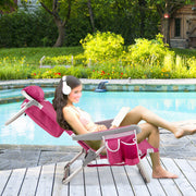 1 Piece Foldable Backpack Beach Chair with Cup Holder and Storage Pockets for Outdoor-Pink