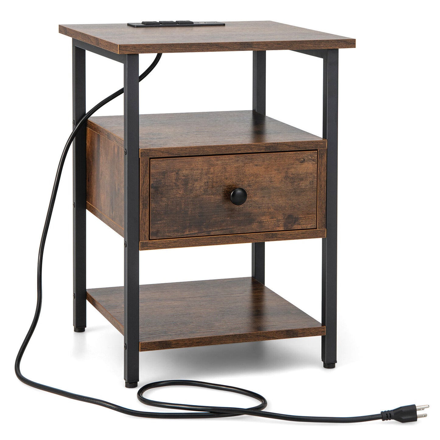 1/2 Pieces 3-Tier Nightstand with Charging Station and Drawer-1 Piece