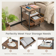 1/2 Pieces 3-Tier Nightstand with Charging Station and Drawer-1 Piece