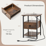 1/2 Pieces 3-Tier Nightstand with Charging Station and Drawer-1 Piece
