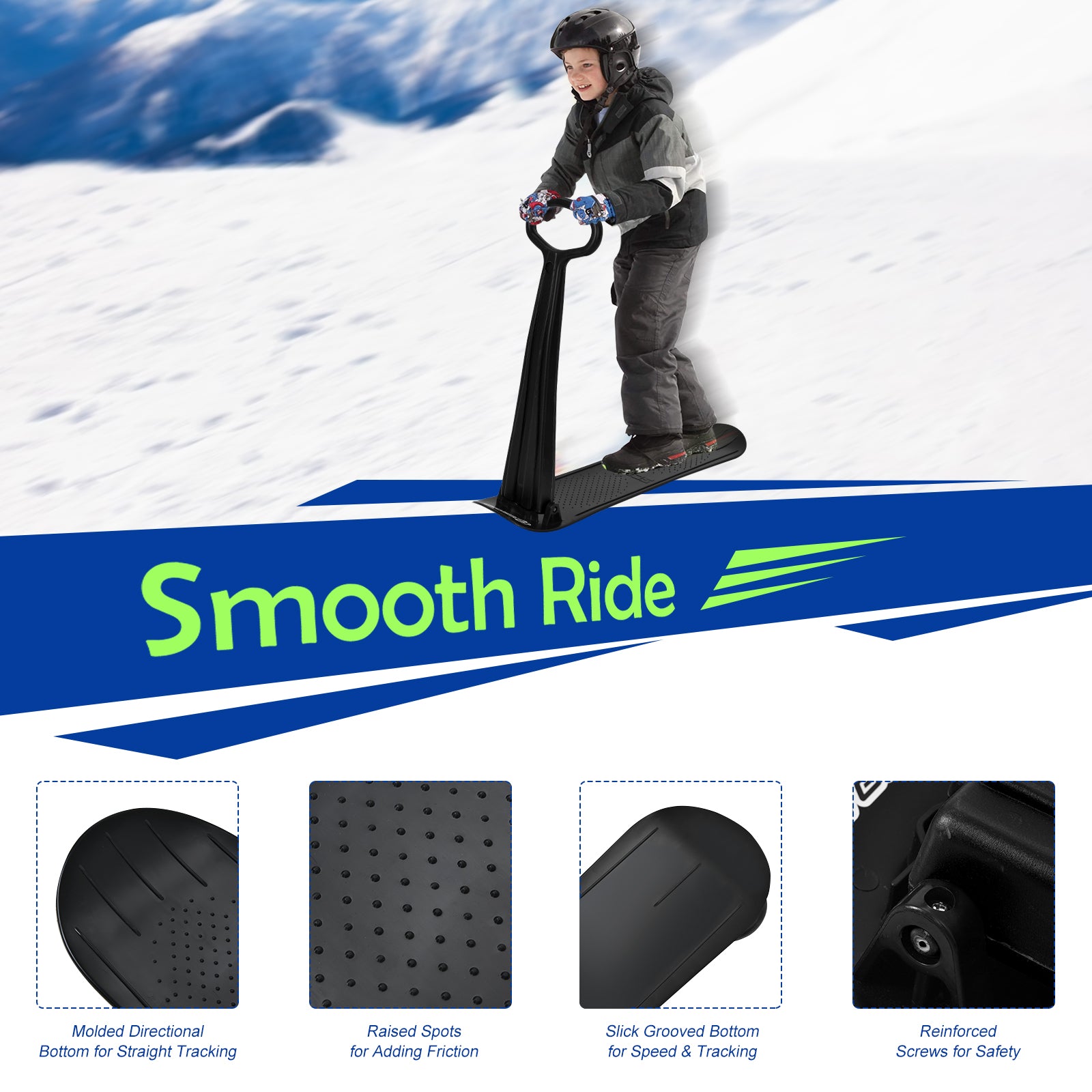 1-Rider Snow Scooter with Grip Handle-Black