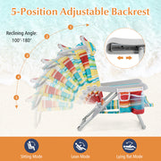 1 Piece Foldable Backpack Beach Chair with Cup Holder and Storage Pockets for Outdoor-Multicolor