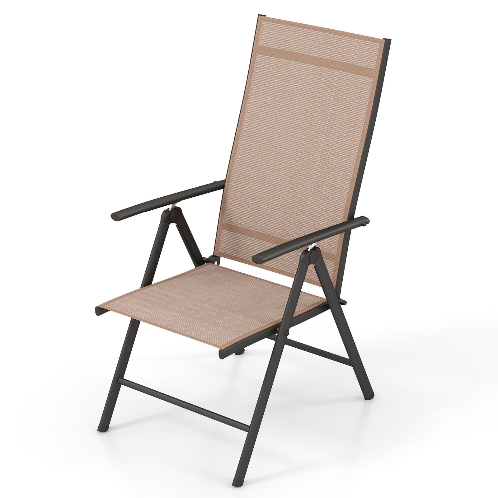 1 Piece Patio Folding Dining Chairs with 7-Level Adjustable High Backrest-Coffee