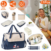 11Pcs Baby Nappy Diaper Bags Set for Mom Dad Mummy Shoulder Bags Multifunctional Diaper Handbags with Food Bag Bottle Bag Diaper Pad Burp Cloth 2 Hook