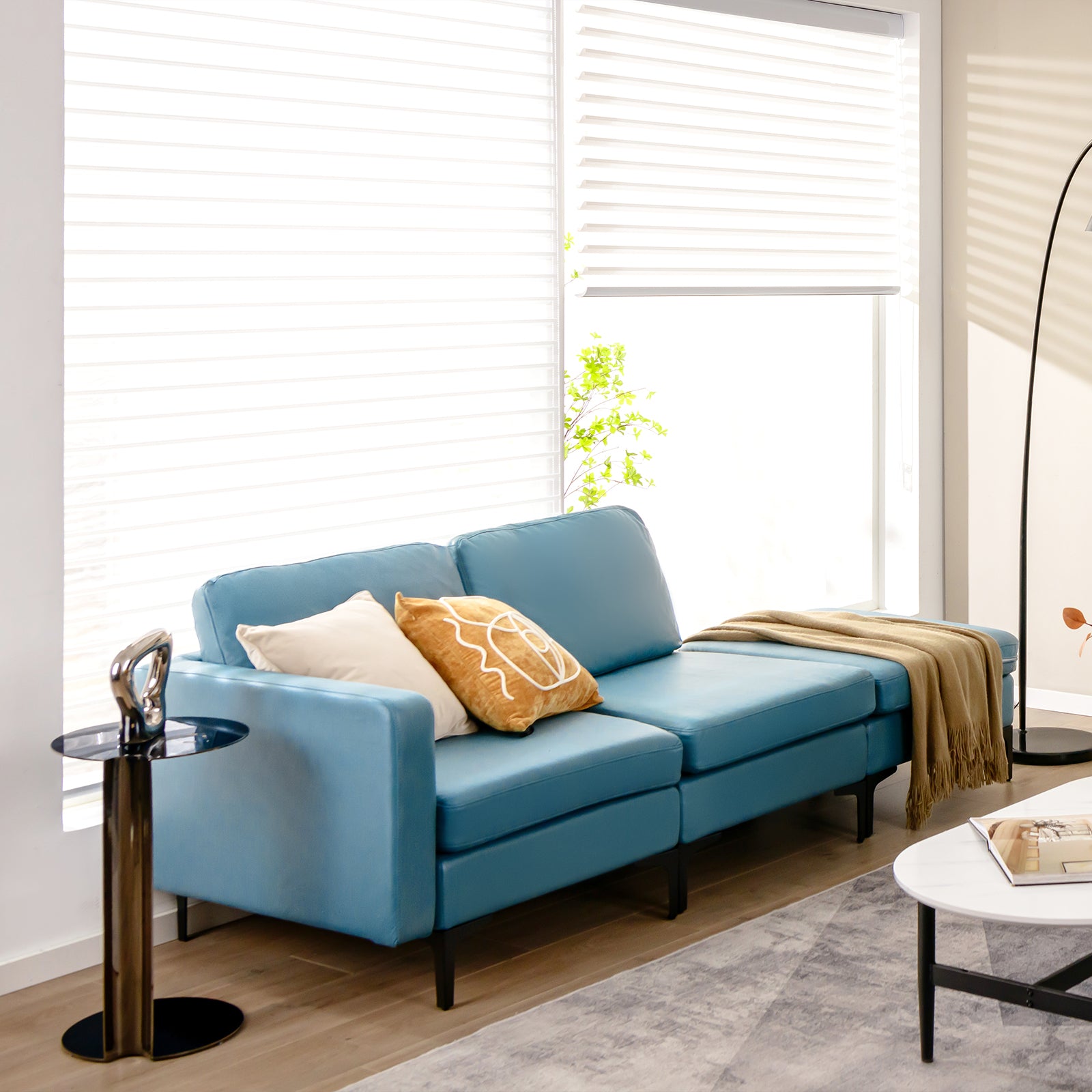 Modular 3-Seat L-shaped Sectional Sofa with Reversible Chaise and 2 USB Ports-Blue - Blue