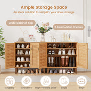 2-Door 4-Tier Shoe Cabinet Storage Organizer with Ventilated Woven Doors-Teak