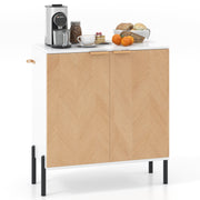 2-Door Buffet Cabinet Sideboard with Shelf and Metal Legs-White-Natural Wood