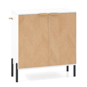 2-Door Buffet Cabinet Sideboard with Shelf and Metal Legs-White-Natural Wood