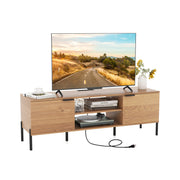 2-Door TV Stand with Charging Station and Open Shelves for TVs up to 65 Inches-Natural