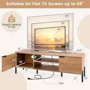 2-Door TV Stand with Charging Station and Open Shelves for TVs up to 65 Inches-Natural