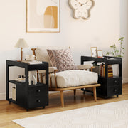 2-Drawer Sofa Side Table with Shelves for Living Room-Black