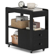 2-Drawer Sofa Side Table with Shelves for Living Room-Black