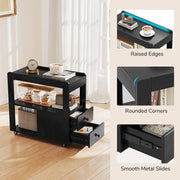 2-Drawer Sofa Side Table with Shelves for Living Room-Black