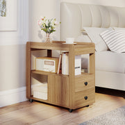 2-Drawer Sofa Side Table with Shelves for Living Room-Natural