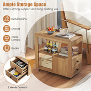 2-Drawer Sofa Side Table with Shelves for Living Room-Natural