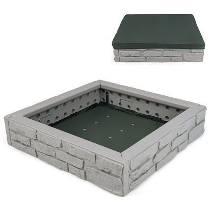 2-In-1 HDPE Kids Sandbox with Cover and Bottom Liner-White - Gray