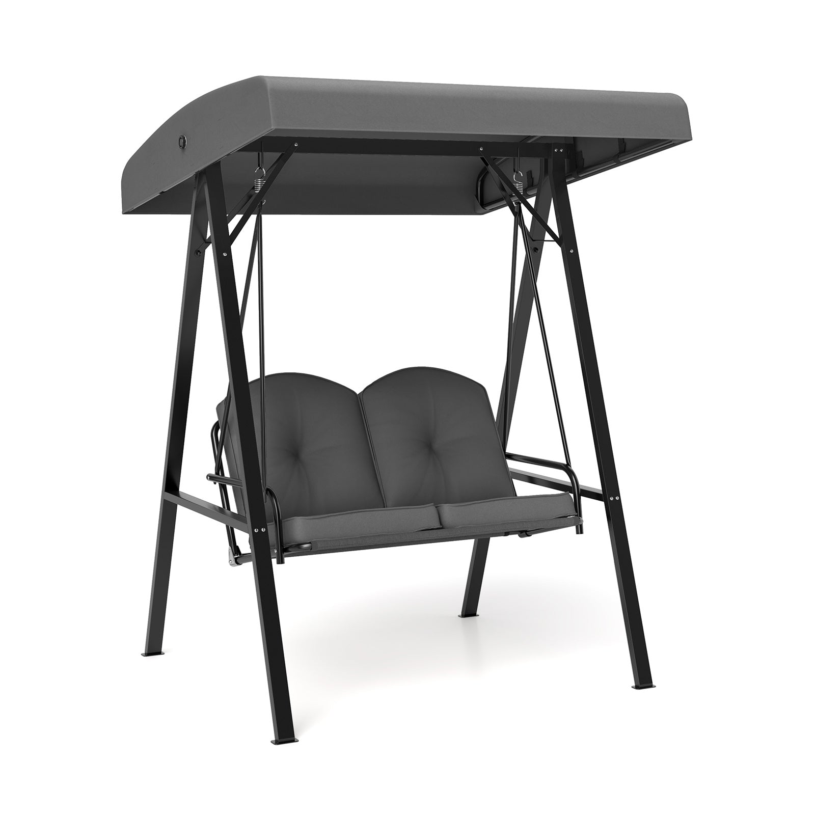 2-Person Outdoor Porch Swing with A-Shaped Metal Stand and Adjustable Canopy-Gray - Gray