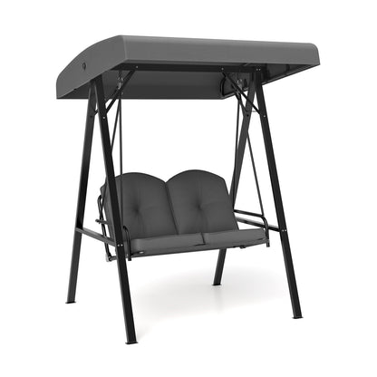 2-Person Outdoor Porch Swing with A-Shaped Metal Stand and Adjustable Canopy-Gray - Gray