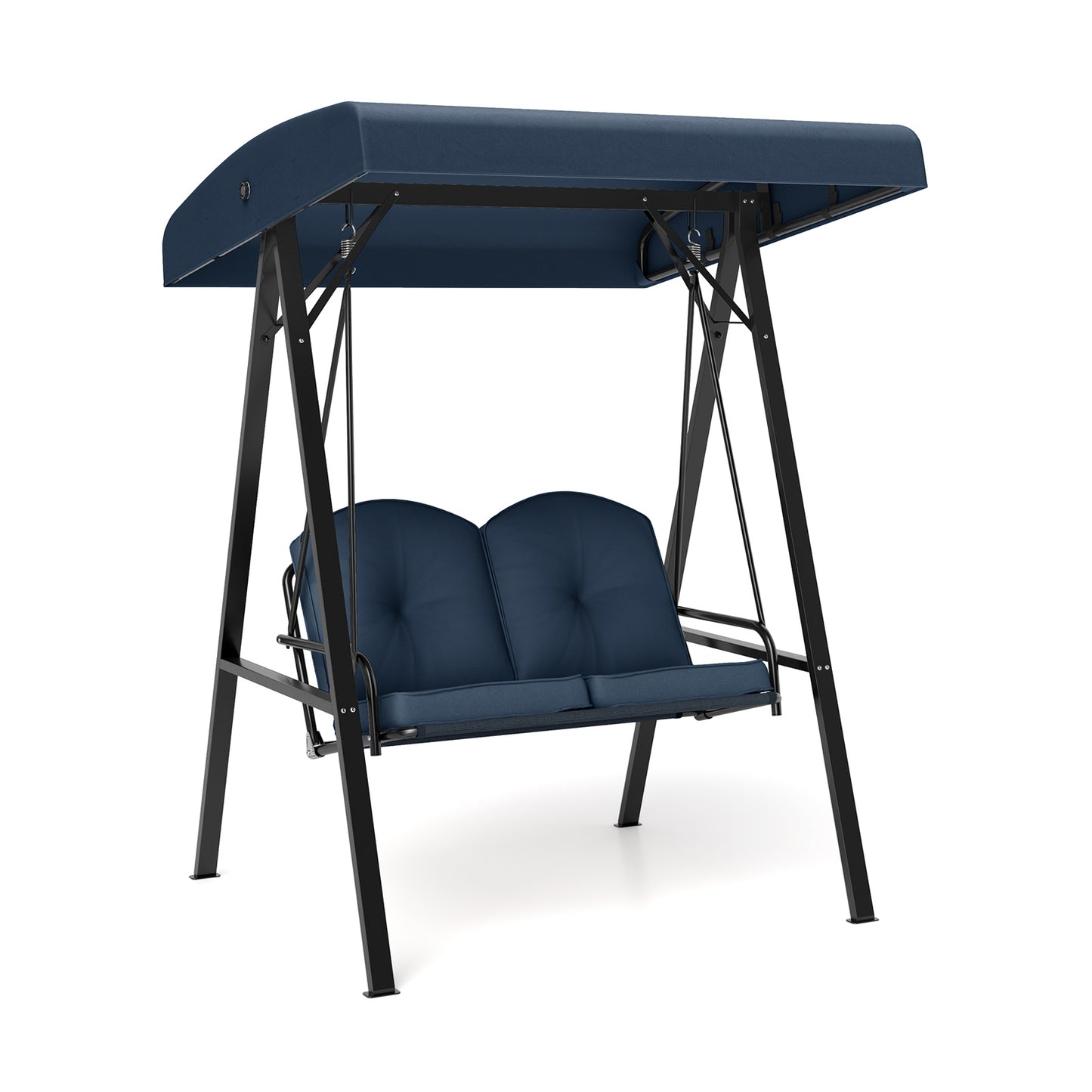 2-Person Outdoor Porch Swing with A-Shaped Metal Stand and Adjustable Canopy-Gray - Navy