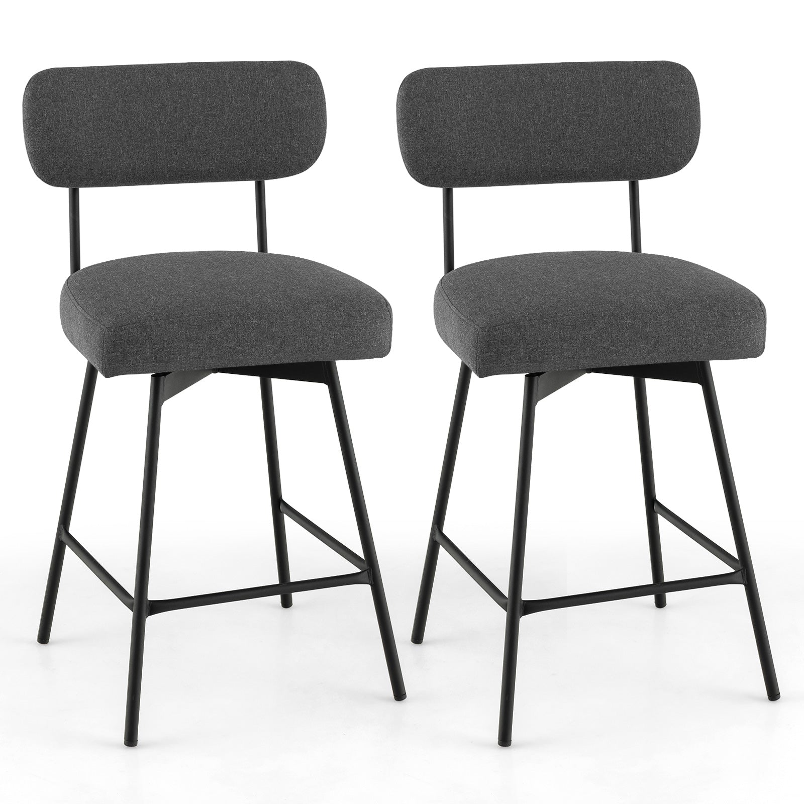 25 Inch 2-Piece Modern Upholstered Bar Stools with Back and Footrests-Gray - Gray
